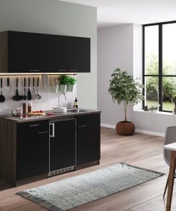 Respekta Küchenzeile KB150EYSC 150 cm Schwarz-Eiche York Nachbildung