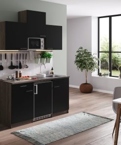 Respekta Küchenzeile KB150EYSMI 150 cm Schwarz-Eiche York Nachbildung