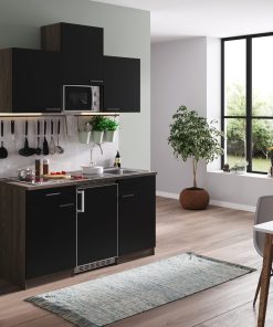 Respekta Küchenzeile KB150EYSMIC 150 cm Schwarz-Eiche York Nachbildung