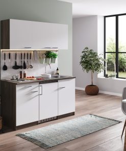 Respekta Küchenzeile KB150EYW 150 cm Weiß-Eiche York Nachbildung