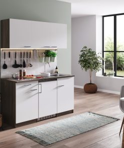 Respekta Küchenzeile KB150EYWC 150 cm Weiß-Eiche York Nachbildung