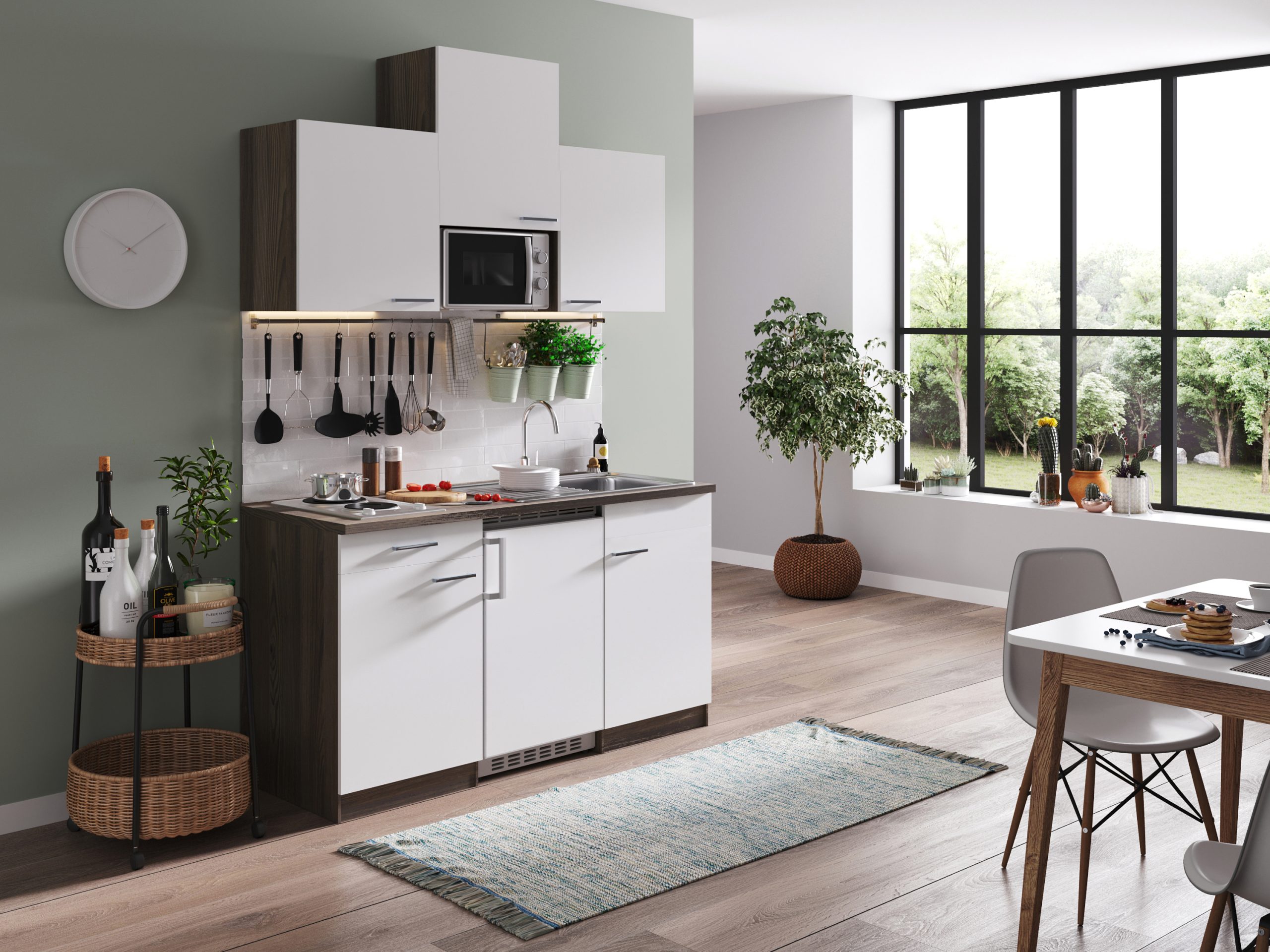 Respekta Küchenzeile KB150EYWMI 150 cm Weiß-Eiche York Nachbildung