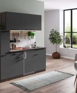 Respekta Küchenzeile KB180EYGC 180 cm Grau-Eiche York Nachbildung