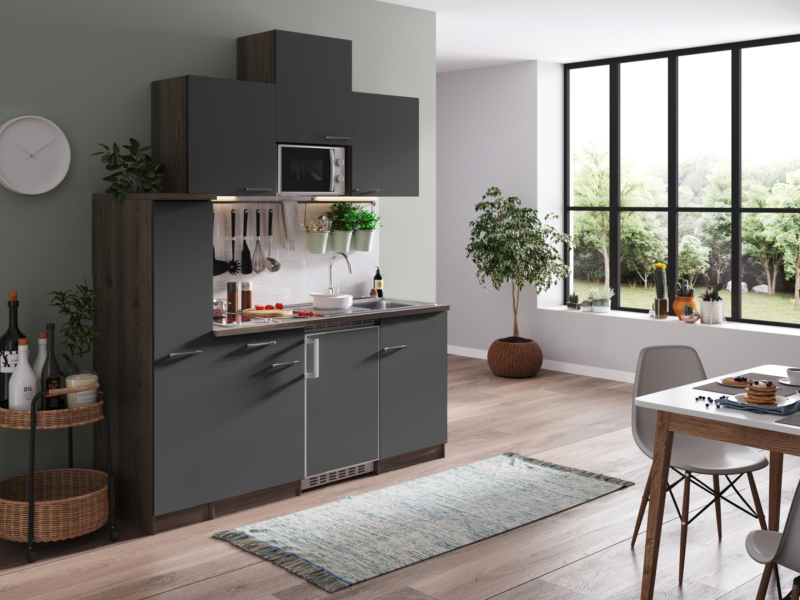 Respekta Küchenzeile KB180EYGMIC 180 cm Grau-Eiche York Nachbildung