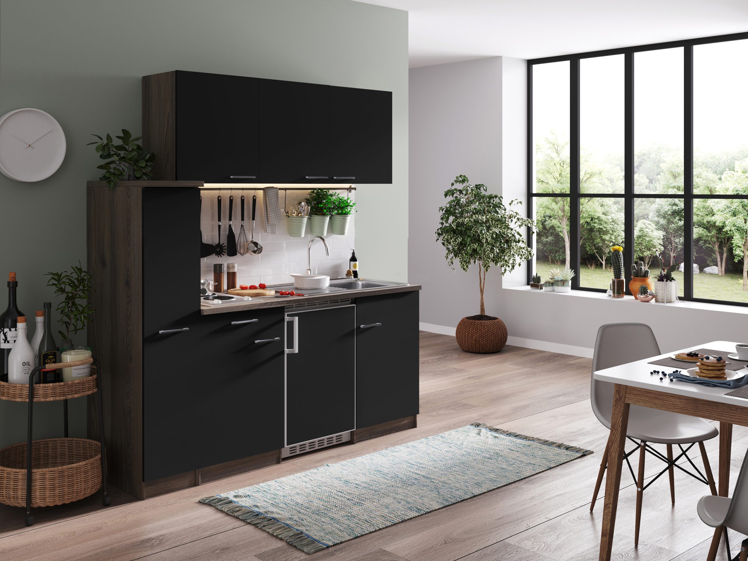 Respekta Küchenzeile KB180EYS 180 cm Schwarz-Eiche York Nachbildung