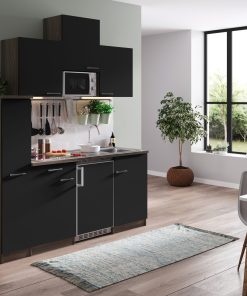 Respekta Küchenzeile KB180EYSMIC 180 cm Schwarz-Eiche York Nachbildung