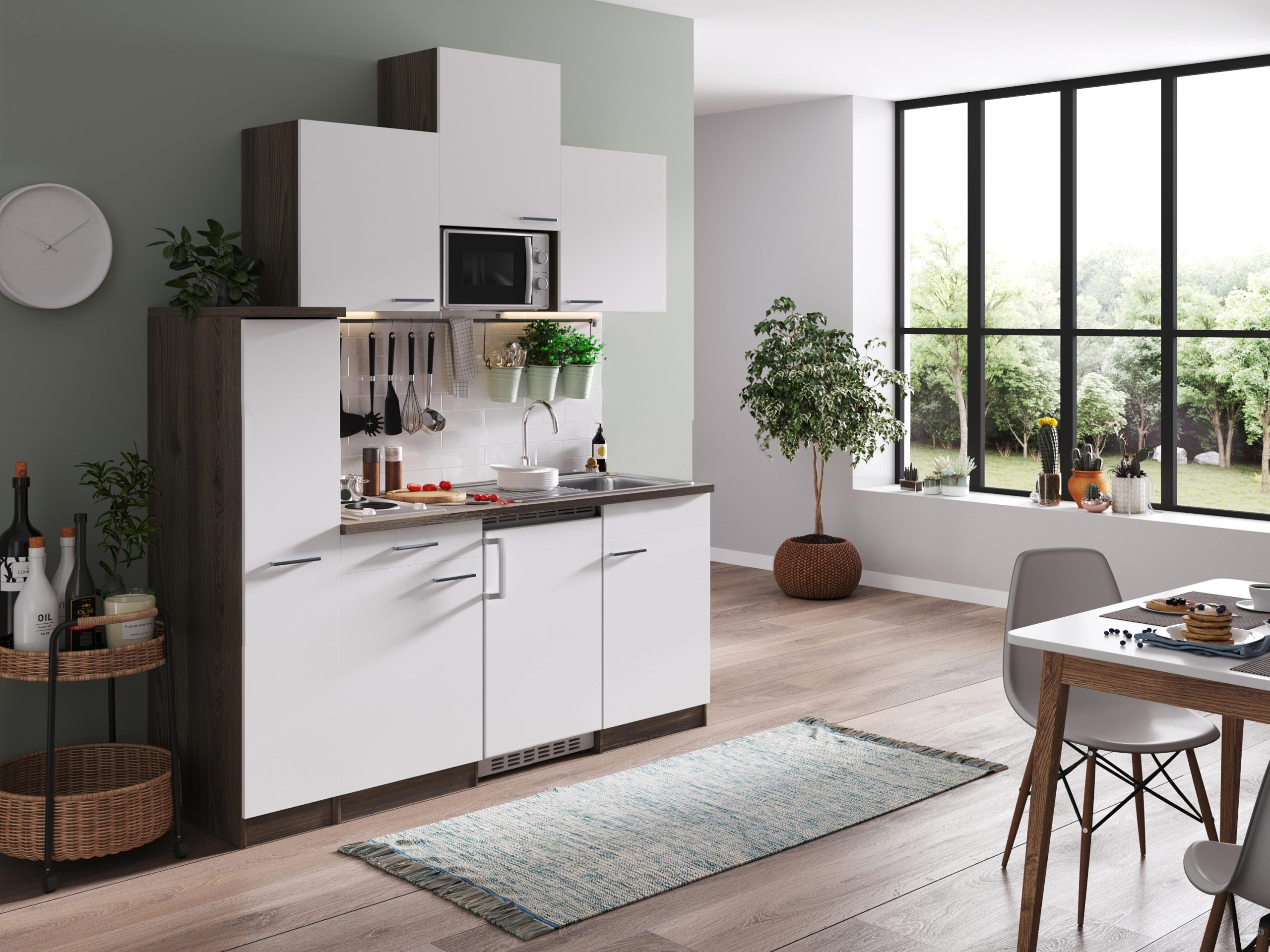 Respekta Küchenzeile KB180EYWMI 180 cm Weiß-Eiche York Nachbildung