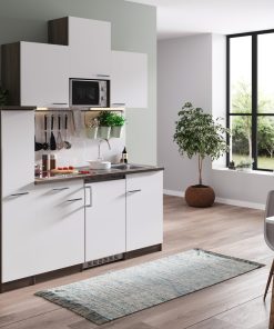 Respekta Küchenzeile KB180EYWMIC 180 cm Weiß-Eiche York Nachbildung