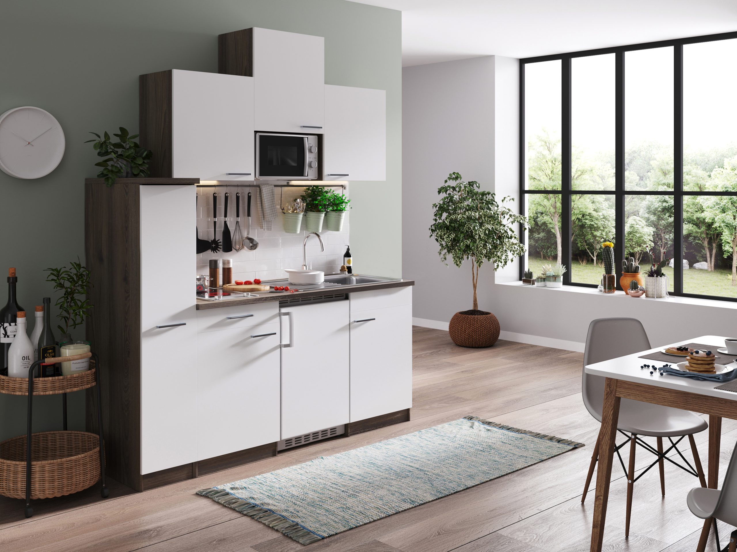 Respekta Küchenzeile KB180EYWMIC 180 cm Weiß-Eiche York Nachbildung