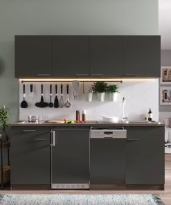 Respekta Küchenzeile KB195EYGC 195 cm Grau-Eiche York Nachbildung