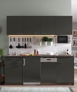 Respekta Küchenzeile KB195EYGMIC 195 cm Grau-Eiche York Nachbildung