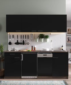 Respekta Küchenzeile KB195EYS 195 cm Schwarz-Eiche York Nachbildung