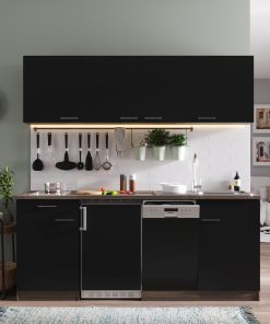Respekta Küchenzeile KB195EYSC 195 cm Schwarz-Eiche York Nachbildung