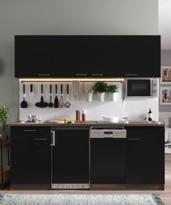 Respekta Küchenzeile KB195EYSMI 195 cm Schwarz-Eiche York Nachbildung