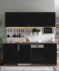 Respekta Küchenzeile KB195EYSMIC 195 cm Schwarz-Eiche York Nachbildung