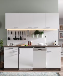 Respekta Küchenzeile KB195EYW 195 cm Weiß-Eiche York Nachbildung