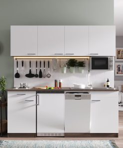 Respekta Küchenzeile KB195EYWMI 195 cm Weiß-Eiche York Nachbildung