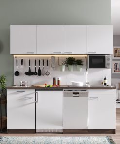 Respekta Küchenzeile KB195EYWMIC 195 cm Weiß-Eiche York Nachbildung