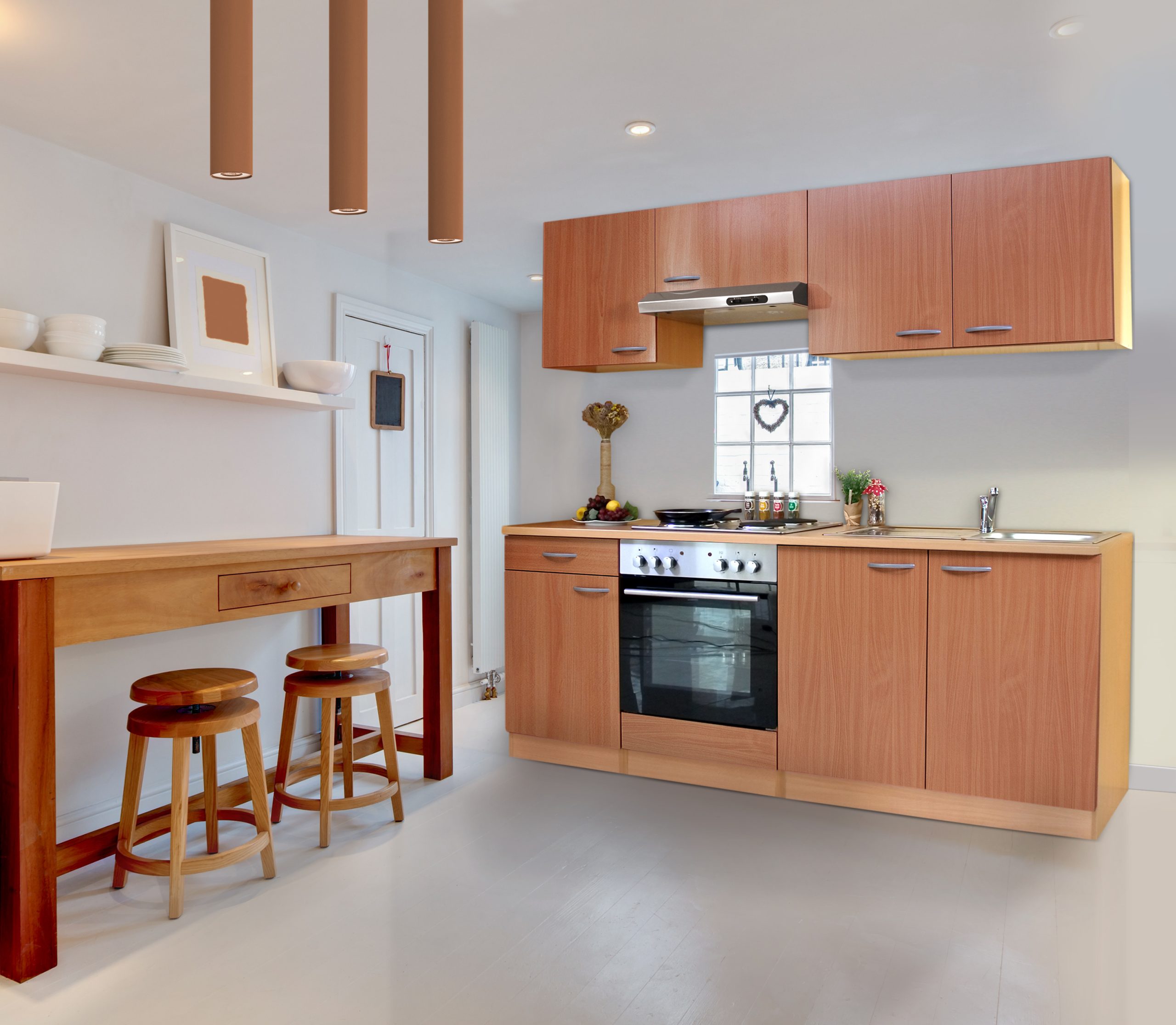 Respekta Küchenzeile KB210BBE 210 cm Buche Nachbildung