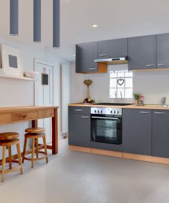 Respekta Küchenzeile KB210BGEC 210 cm Grau-Buche Nachbildung