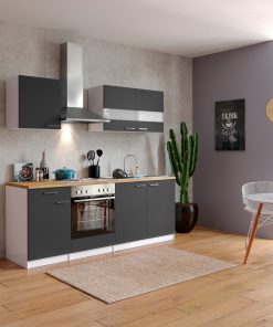 Respekta Küchenzeile KB210WG 210 cm Weiß - Grau