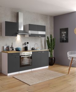 Respekta Küchenzeile KB210WGC 210 cm Weiß - Grau