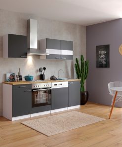 Respekta Küchenzeile KB220WG 220 cm Weiß - Grau