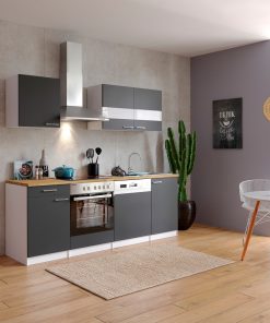 Respekta Küchenzeile KB220WGC 220 cm Weiß - Grau