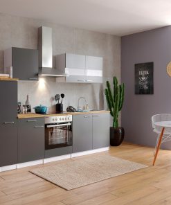 Respekta Küchenzeile KB240WGC 240 cm Weiß - Grau