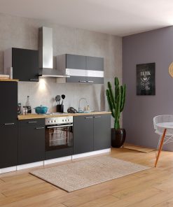 Respekta Küchenzeile KB240WS 240 cm Weiß - Schwarz