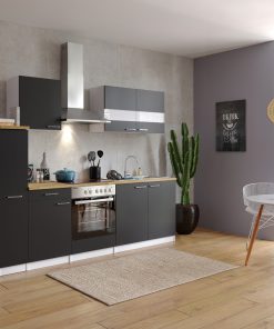 Respekta Küchenzeile KB240WSC 240 cm Weiß - Schwarz