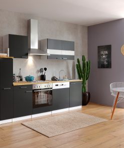 Respekta Küchenzeile KB250WS 250 cm Weiß - Schwarz