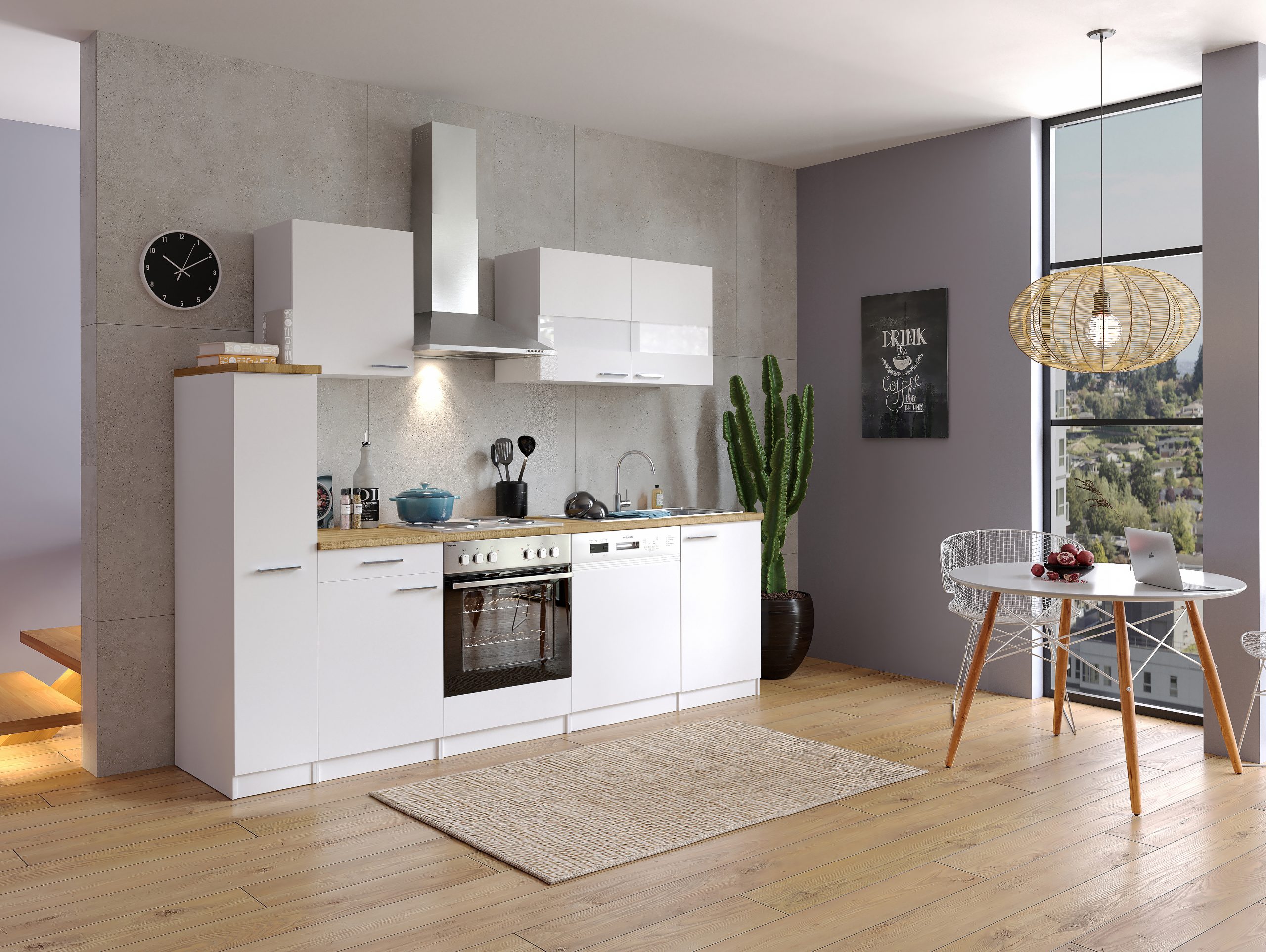 Respekta Küchenzeile KB250WW 250 cm Weiß