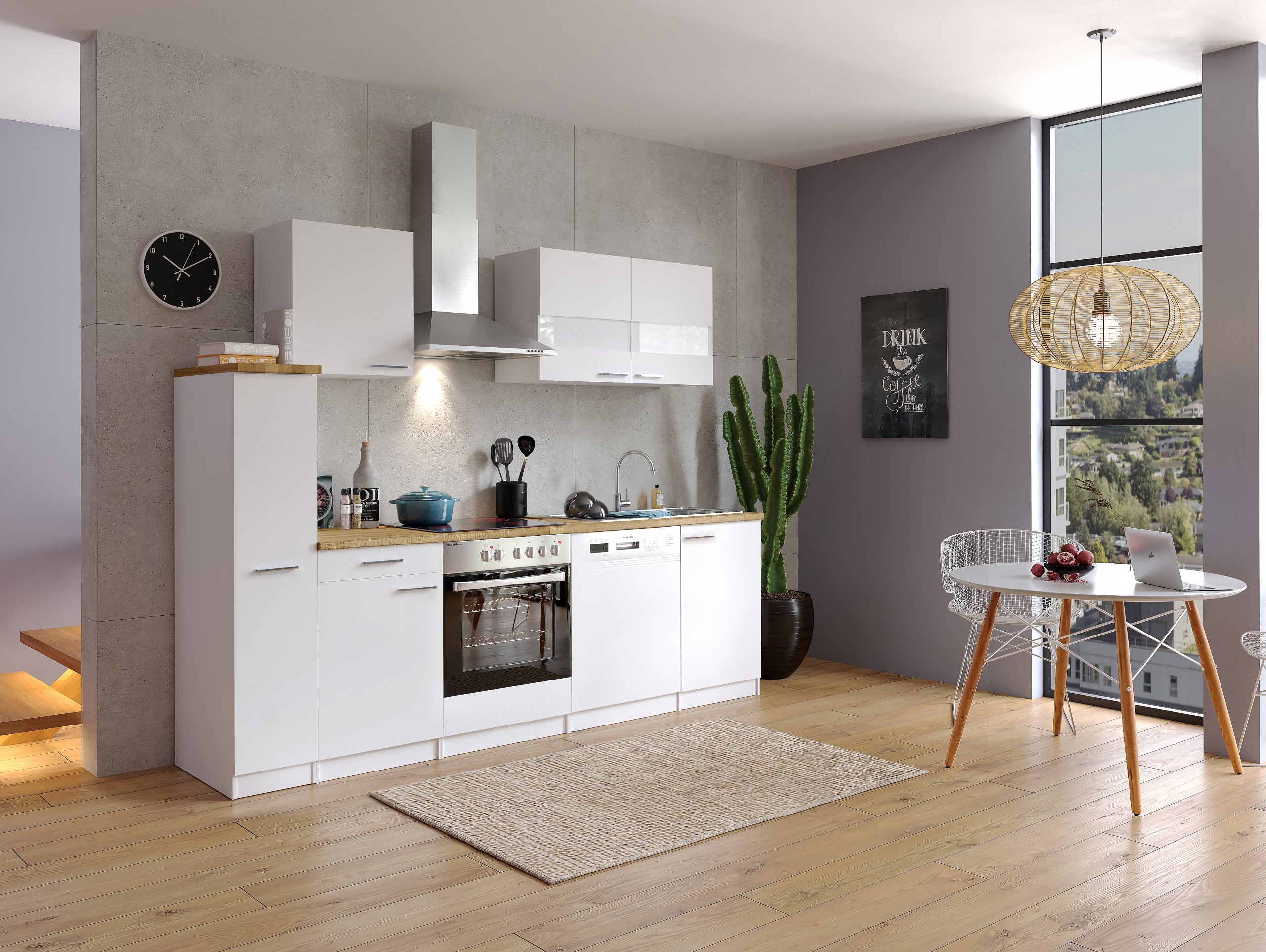 Respekta Küchenzeile KB250WWC 250 cm Weiß