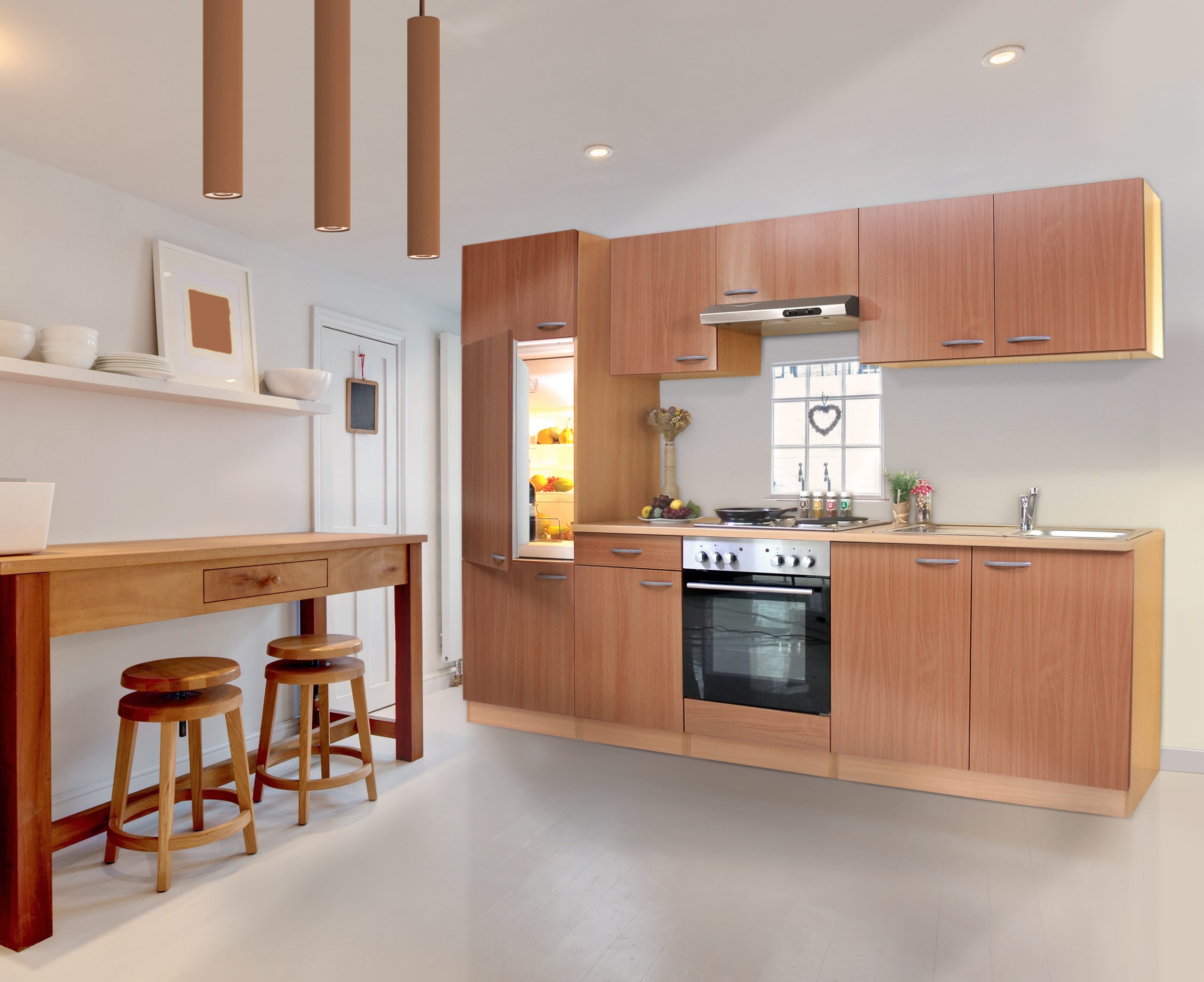 Respekta Küchenzeile KB270BBE 270 cm Buche Nachbildung