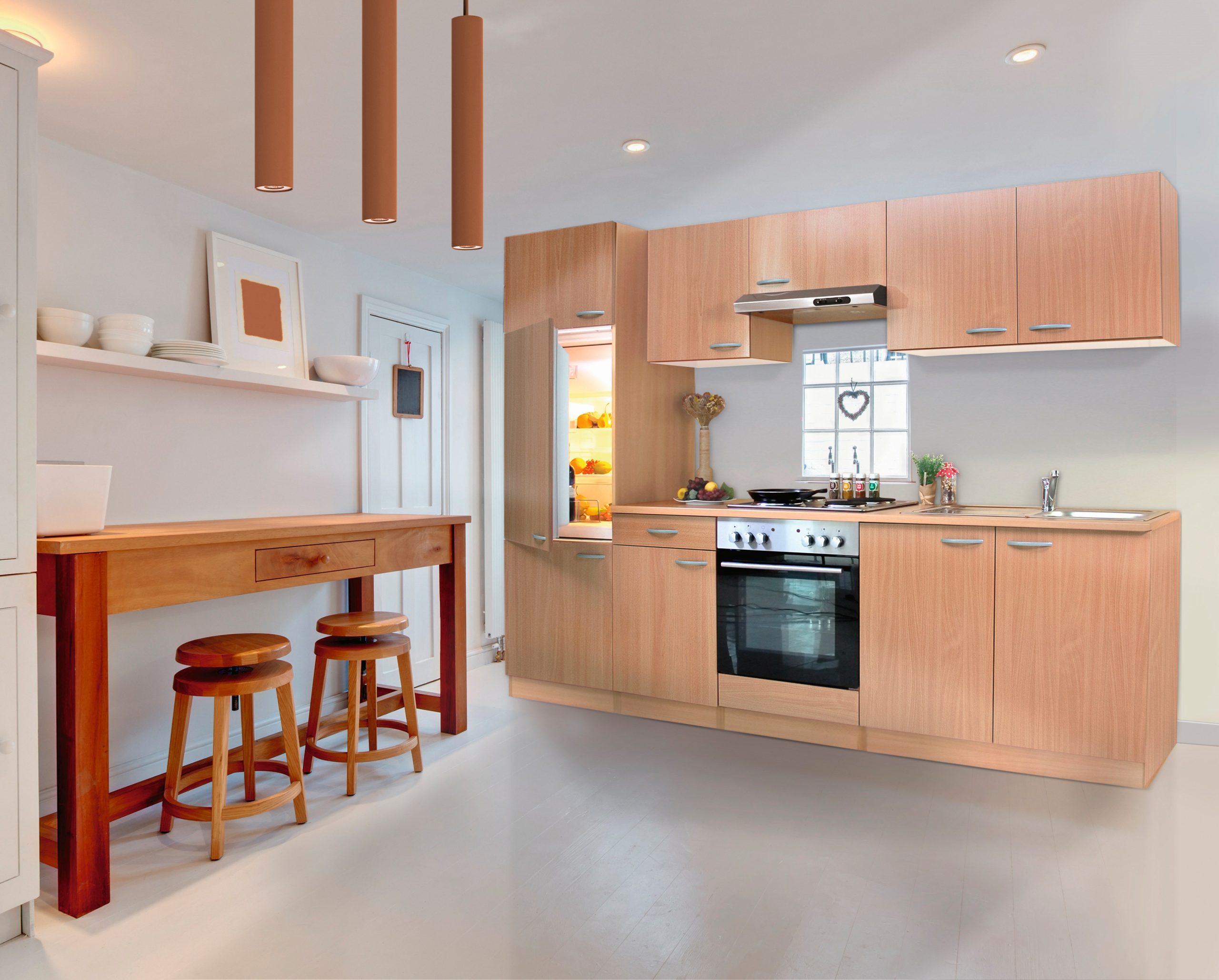 Respekta Küchenzeile KB270BBEC 270 cm Buche Nachbildung