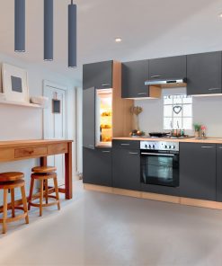 Respekta Küchenzeile KB270BGE 270 cm Grau-Buche Nachbildung