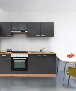 Respekta Küchenzeile KB270BGEC 270 cm Grau-Buche Nachbildung