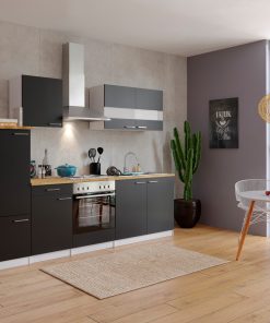 Respekta Küchenzeile KB270WS 270 cm Weiß - Schwarz