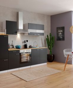 Respekta Küchenzeile KB270WSC 270 cm Weiß - Schwarz