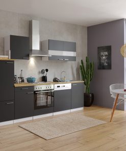 Respekta Küchenzeile KB280WS 280 cm Weiß - Schwarz