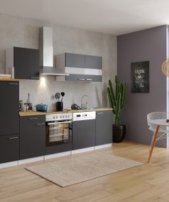 Respekta Küchenzeile KB280WSC 280 cm Weiß - Schwarz mit Glaskeramik