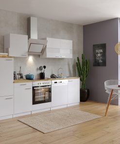 Respekta Küchenzeile KB280WWSC 280 cm Weiß mit Glaskeramik