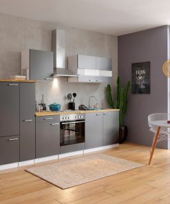 Respekta Küchenzeile KB300WG 300 cm Weiß - Grau