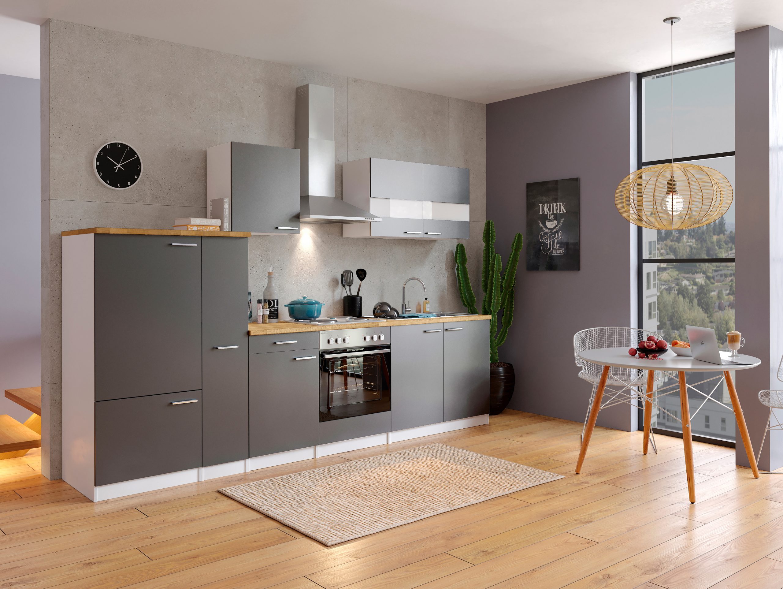 Respekta Küchenzeile KB300WG 300 cm Weiß - Grau