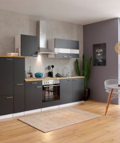 Respekta Küchenzeile KB300WS 300 cm Weiß - Schwarz