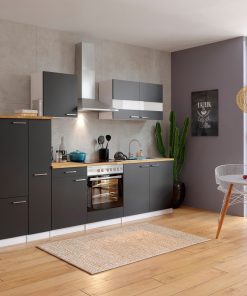 Respekta Küchenzeile KB300WSC 300 cm Weiß - Schwarz