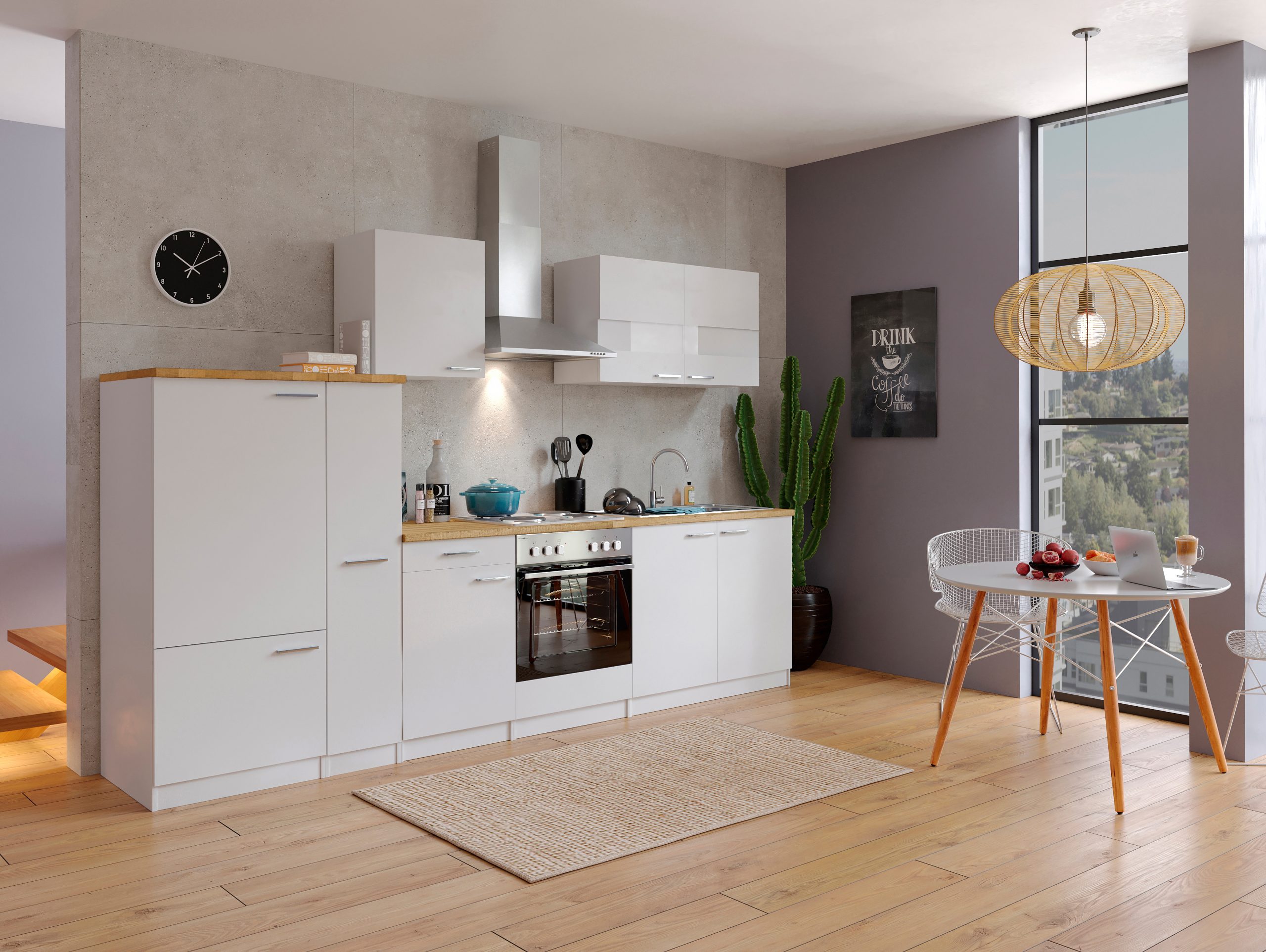 Respekta Küchenzeile KB300WW 300 cm Weiß