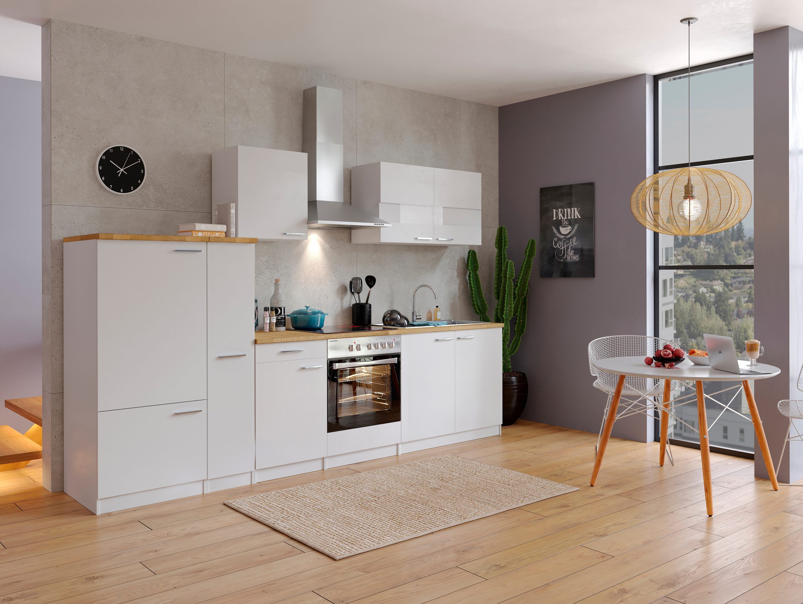 Respekta Küchenzeile KB300WWC 300 cm Weiß