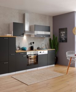 Respekta Küchenzeile KB310WSC 310 cm Weiß - Schwarz mit Glaskeramikkochfeld